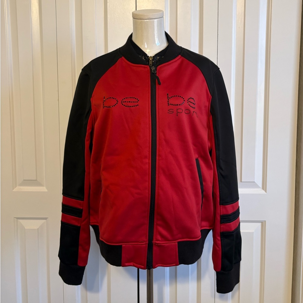 bebe Sport, Women’s Bold Red and Black Bomber Jacket (Jacket Only), Size M